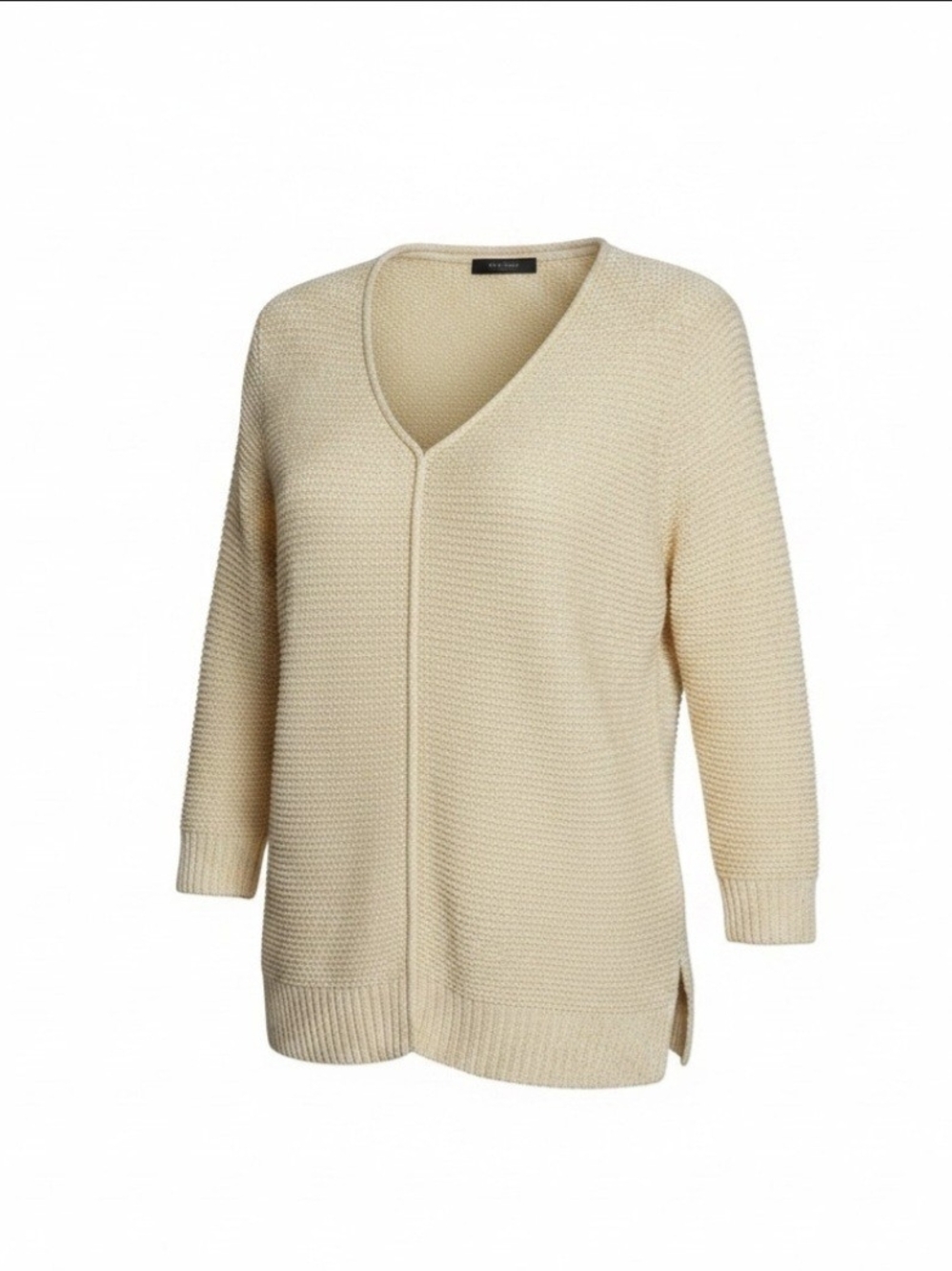 Chico's Light Yellow Womens M (Chicos 1) V-Neck Textured Cable Knit Sweater